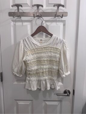 Women's Cream Ruffle Smocked Peplum Top